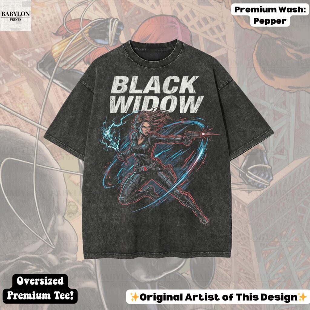 Oversized Black Widow comic tee