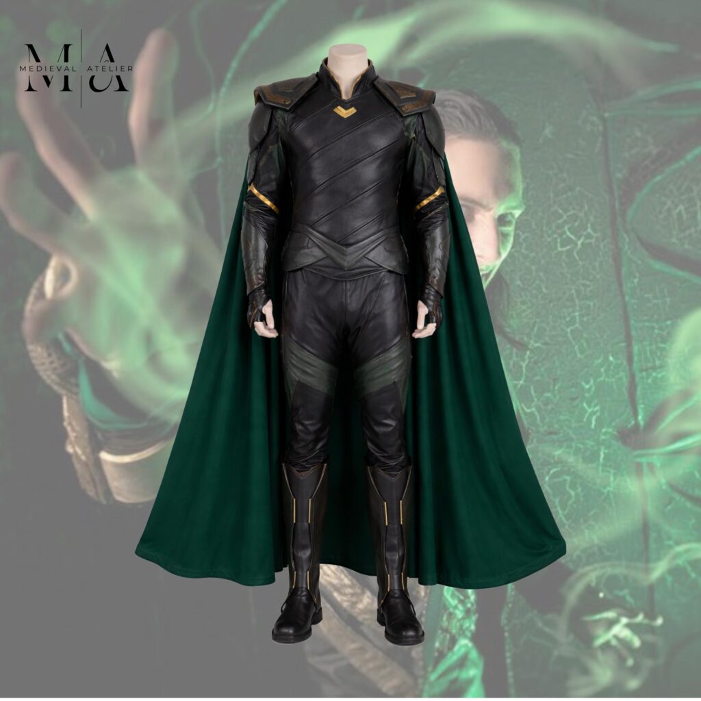Loki costume: green cape and armour suit